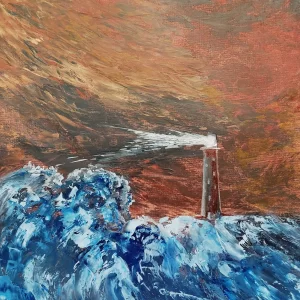 Beacon of Hope Original Encaustic Wax Painting Large Seascape With Lighthouse
