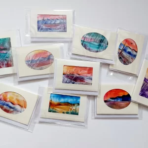 Set of 4 Original Unique Encaustic Wax Art Miniature Cards Notelets Thank You Cards or Gift Tags with Envelopes